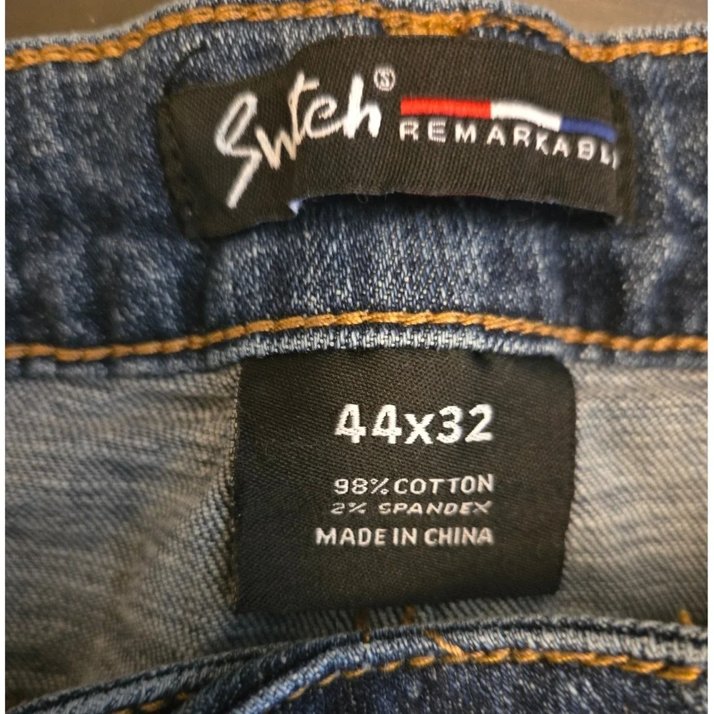 Switch Remarkable Mens Distressed Straight Leg Jeans Blue 44x32 Ripped Denim